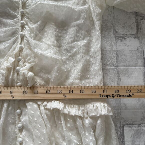 Rebecca Taylor Women's Ruffle Sheer Button Front Ruffle Trim Shirtdress Dress 12 - Picture 5 of 13